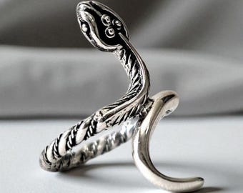 Sterling Silver Snake Ring | Serpent Wrap Statement Ring