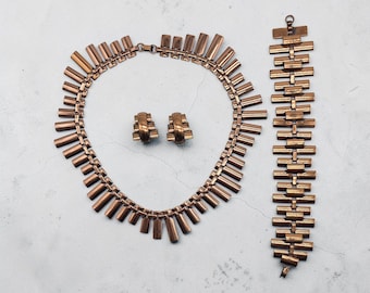 Renoir Copper Jewelry Set Necklace Bracelet Earrings Mid Century Modern Signed