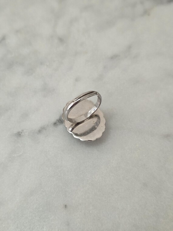 Adjustable Teal Green Statement Ring Silver Tone … - image 7