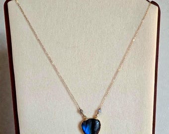 14k Gold Filled Labradorite Necklace • Natural Flashy Gemstone Pendant • Blue Rondelles • Dainty Layering Necklace