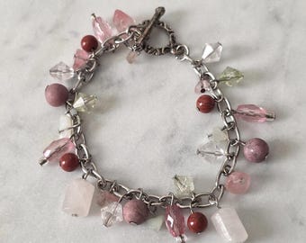 Quartz & Glass Bead Charm Bracelet – Toggle Clasp