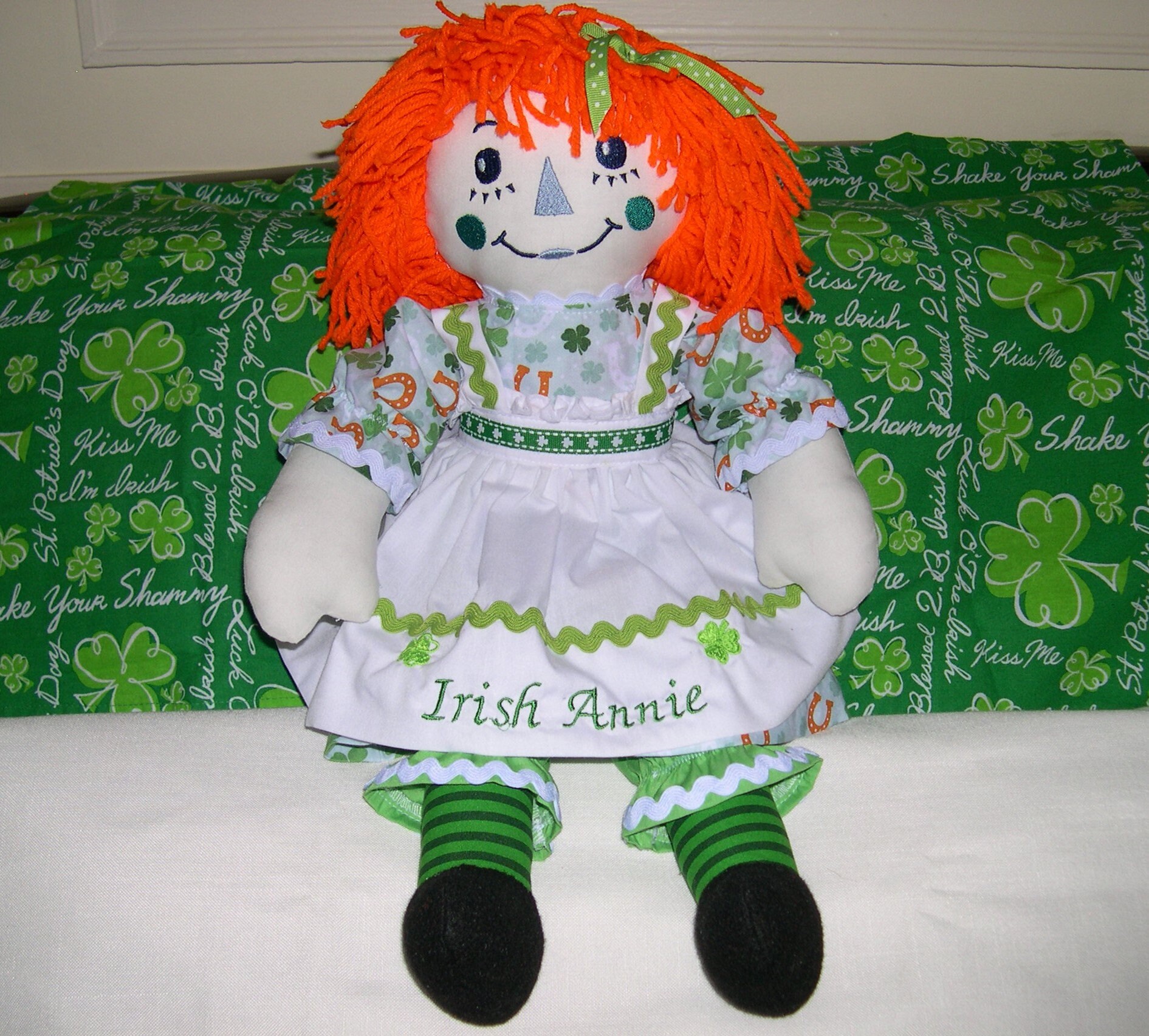 Handmade Raggedy Ann in Irish, Cloth Doll, St Patrick's Day Doll, Rag ...
