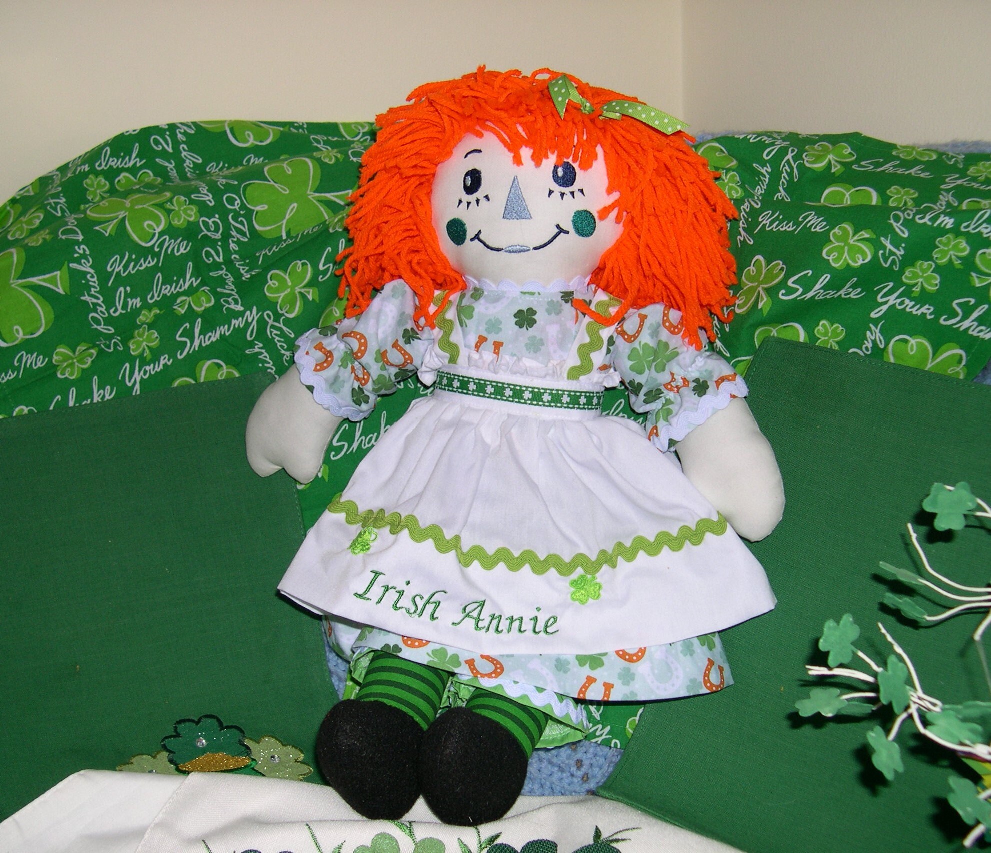 Handmade Raggedy Ann in Irish, Cloth Doll, St Patrick's Day Doll, Rag ...