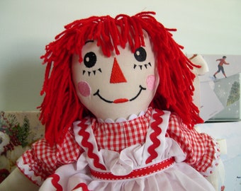 Raggedy Ann 20 " traditional red, gift for child, Rag doll, cloth doll, heirloom Raggedy doll, birthday present