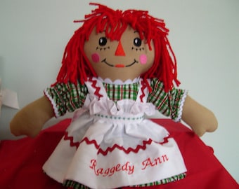 Handmade Raggedy Ann 15", Heirloom quality rag doll, Gift for daughter, granddaughter, Special occasion gift, Cloth doll, Playmate, Kids toy