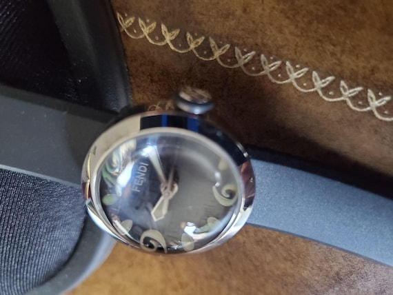 Fendi Busla Watch Black Silver Stainless Steel Rubber Fendi Black and Blue Bussola Bubble Watch For Sale at  main image 3