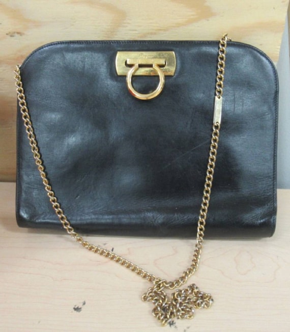 Authenticated Used Salvatore Ferragamo Bag Ladies Shoulder Gancini Chain  Leather Black