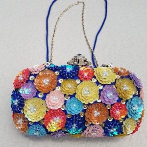 KATE LANDRY Floral Evening Minaudiere: Beaded Floral Handbag
