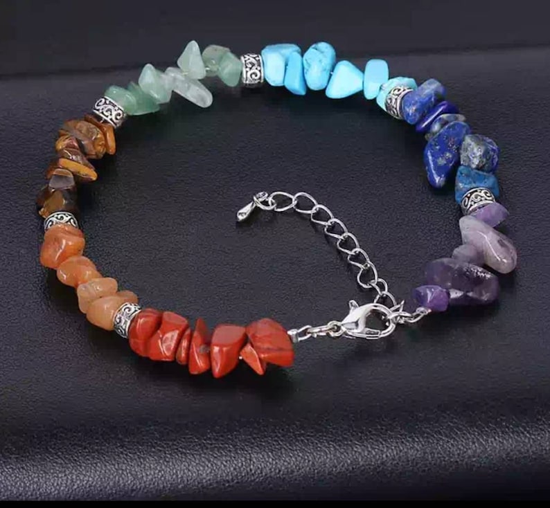 Chakra Bracelet 7 Stones Healing Chakra Bracelet Yoga Jewelry Lobster Clasp Reiki Bracelet Rainbow Stones Bracelet Multicolor Stone Bracelet