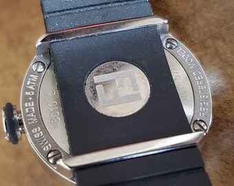 Fendi Busla Watch Black Silver Stainless Steel Rubber Fendi Black and Blue Bussola Bubble Watch For Sale at  main image 2