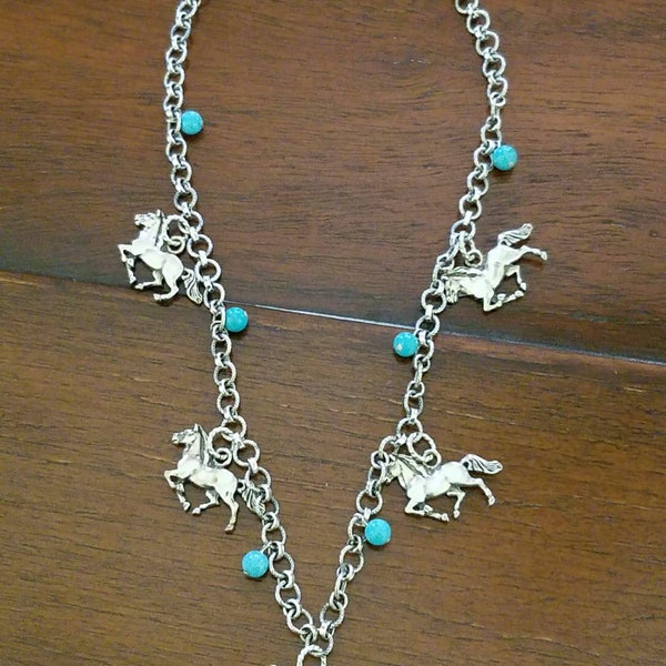 GS NAVAJO Necklace, Vintage Navajo 5 Horses Charms Necklace, Navajo Silver Necklace, Glenn & Irene Sandoval Necklace, Native America Jewelry