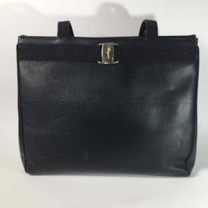 SALVATORE FERRAGAMO Black Vara Purse, Salvatore Ferragamo Handbag, Salvatore Ferragamo Black Leather Bag, Vara Purse, Black & Gold Ferragamo