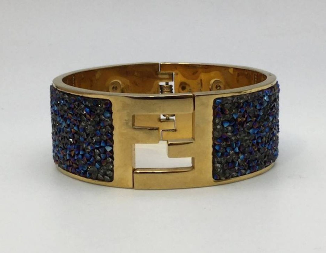 FENDI BRACELET Fendi Cuff Bracelet Fendi Signature Logo Cuff Bangle Fendi Embellished Bangle Fendi Black Sparkling Bracelet Fendi Gold Etsy Canada