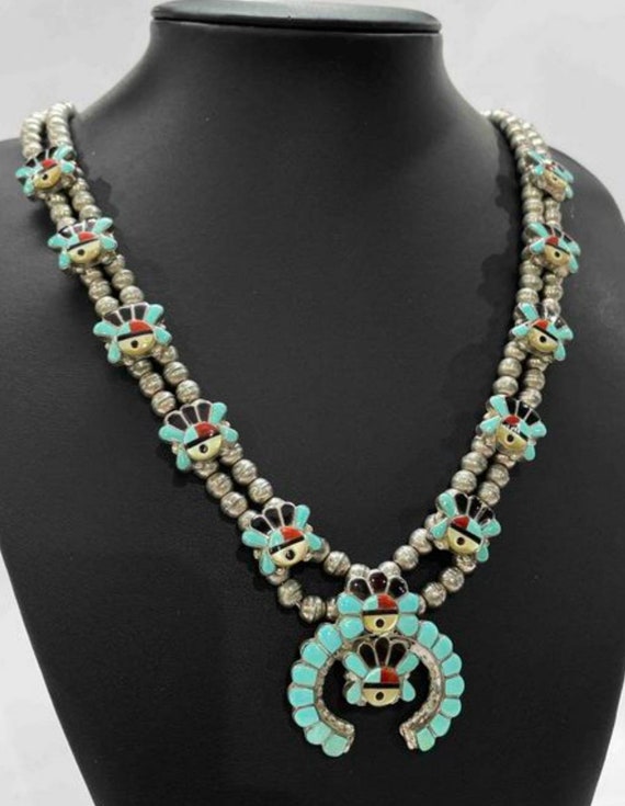 RARE ZUNI NECKLACE, Zuni Sunface Squash Blossom Neckl… Gem