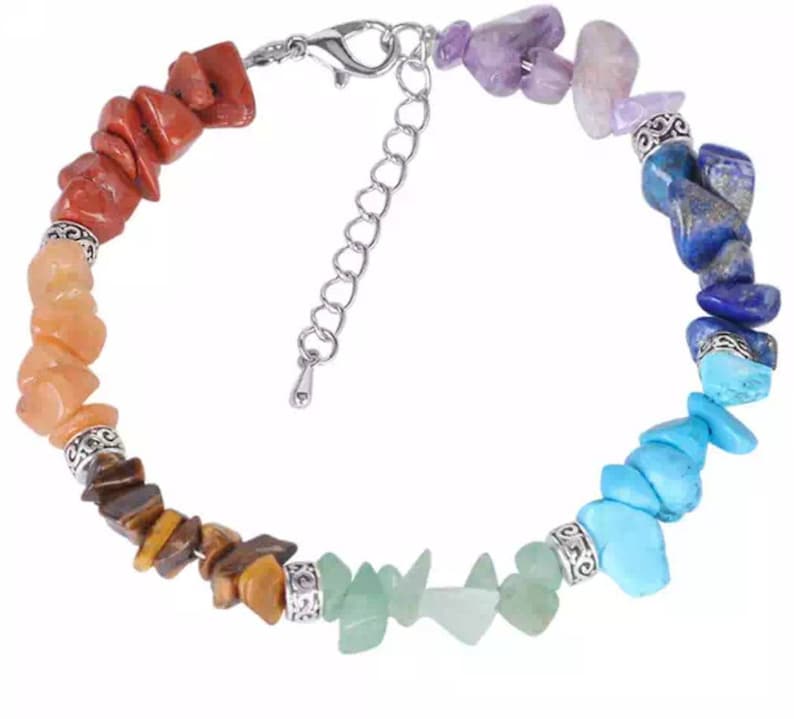 Chakra Bracelet 7 Stones Healing Chakra Bracelet Yoga Jewelry Lobster Clasp Reiki Bracelet Rainbow Stones Bracelet Multicolor Stone Bracelet