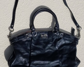 バッグ COACH Vintage Leather Black Shoulder Bag Vintage Coach Black Leather Zip Top Shoulder Briefcase Tote Bag