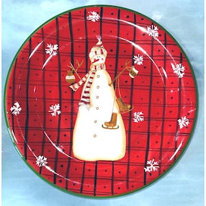 Snow Mates by Noble Excellence Christmas Holiday Plates Snowman and Snowflakes