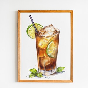 Long Island Iced Tea Digitale Download, Afdrukbare Cocktail Art, Signature Drink Sign, Bar Cart Printable, Aquarel Cocktail Art Print