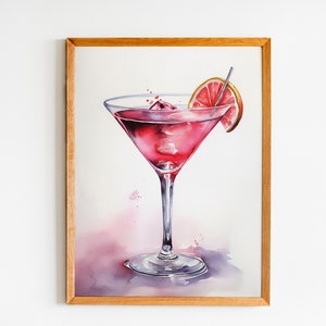 Cosmopolitan Digital Download, Printable Cocktail Art, Signature Drink Sign Printable, Bar Cart Printable, Watercolor Cocktail Art Print