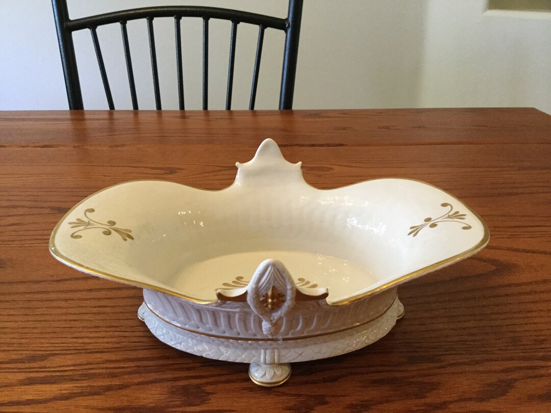 Italian Porcelain Candy Dish Vintage Early 1950s Soft White With Gold