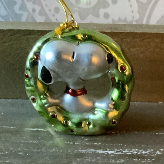 スヌーピーピーナッツガラスクリスマスオーナメント - ミニチュア