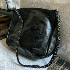 Vintage Susan Gail for Bellido black leather purse - snakeskin look from the early 1970s shoulder bag