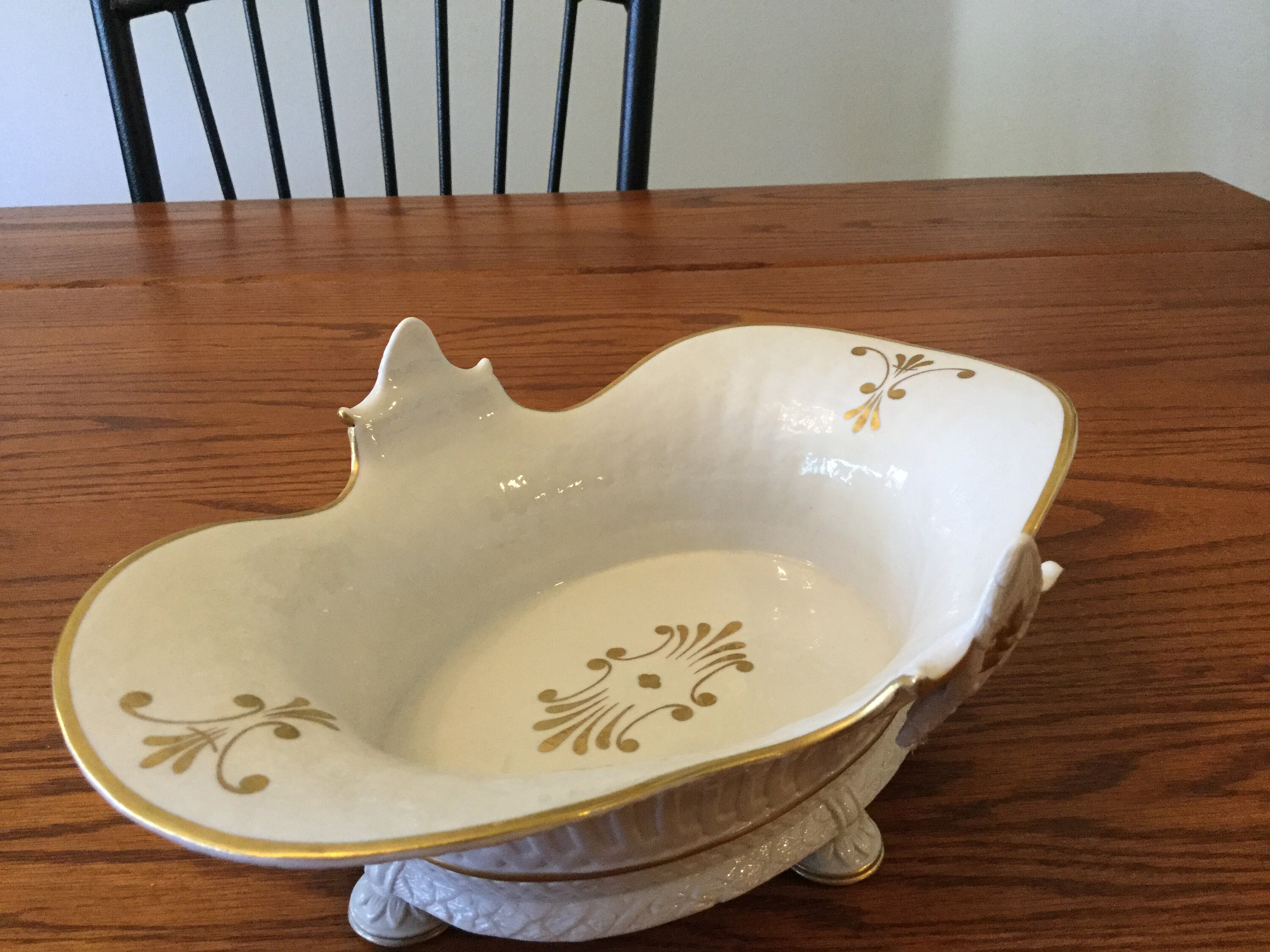 Italian Porcelain Candy Dish Vintage Early 1950s Soft White With Gold