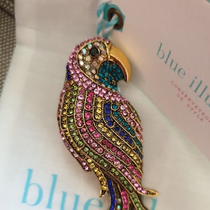 Gorgeous Sparkling Rainbow parrot brooch Bird brooch in various Rhinestone colours Brand Blue Illusion Statement brooch Gold tones