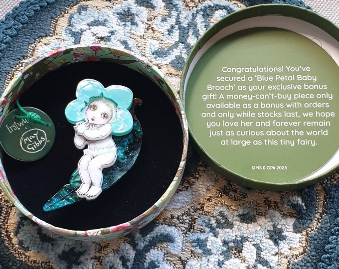 Erstwilder X May Gibbs Blue Petal Baby Brooch Erstwilder