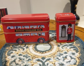 Beautiful London Empty Tin London Red bus tin collectible mini tin + London characters tin UK tins x 2 England Brand: New English teas