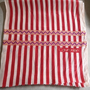Stunning Vintage Scarf Calvin Klein scarf vintage CK silk scarf Red & White stripes scarf Long thin  super soft silk scarf