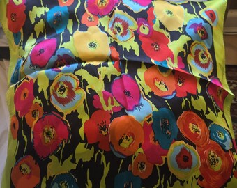 Gorgeous Floral Printed Fine Silk Small Square Scarf Dead Stock Charmea 100% Mulberry silk