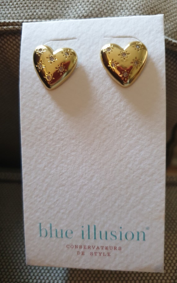 Gorgeous Heart earrings 18k gold plated Blue Illu… - image 5
