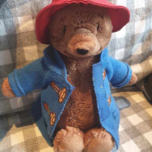 Adorable Vintage Paddington Bear Plush Stuffed Animal Red Hat Blue Coat 10" plush Rainbow designs UK Paddington bear 2015