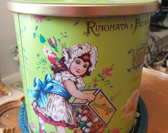 Colourful Italian Vintage- inspired Tin Amaretti Virginia Biscuits Metal Box Amaretti Tin empty tin feat. Victorian girl ltalian biscuit tin