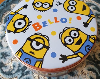 Super cute Minions tin Small tin little tin box, round Despicable me tin Bello hello tin Universal tin Collectible tin Japan tin Comics tin