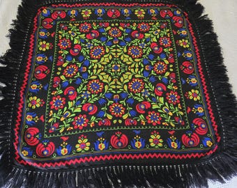 Floral Wool Scarf: Fresca Shawl with Fringe, Made in Japan
