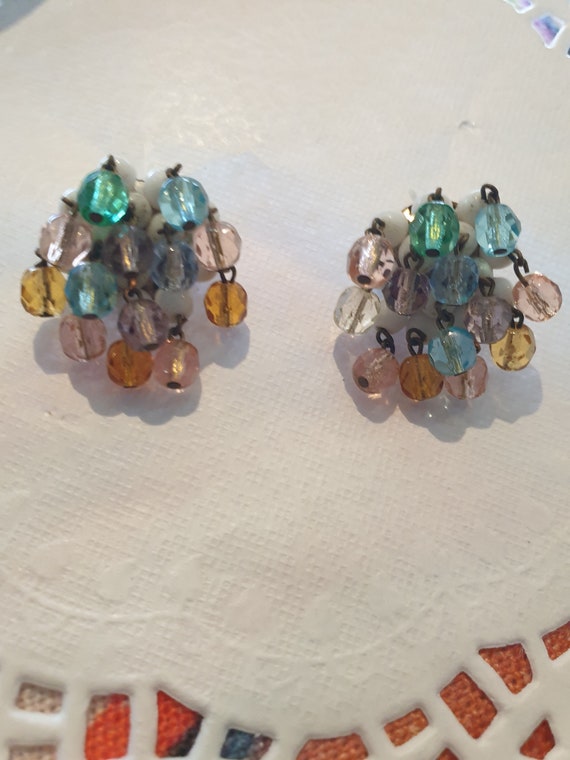 Gorgeous Vintage Multi Rhinestone Beaded Earrings… - image 1