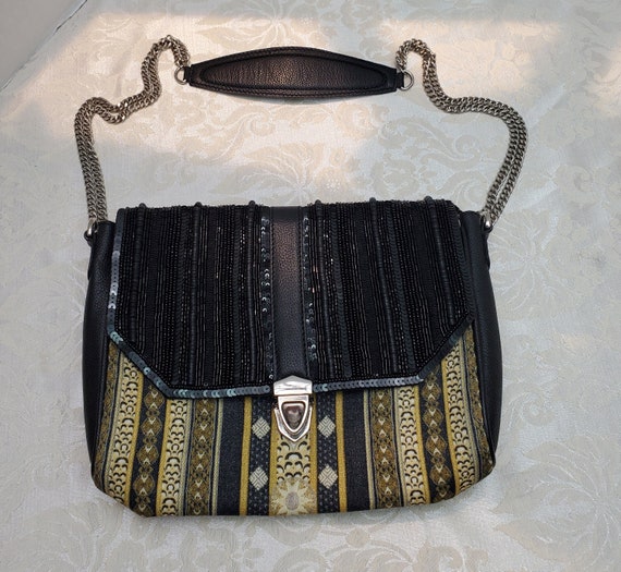 Label Ritu Kumar Sequenced Shoulder Bag Purse Silver Chain Denim India Designer Etsy