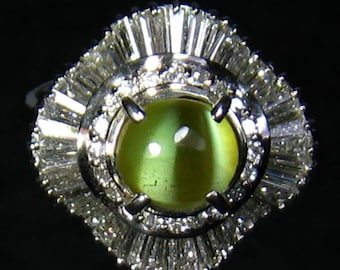 Exzellenter Chrysoberyl Katzenauge Platin Ring mit Diamant 3.48Ct Stein Diamant 1.45Ct