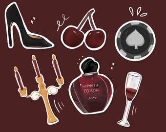 Dark Feminine Sticker Pack – Red & Black Gothic Aesthetic