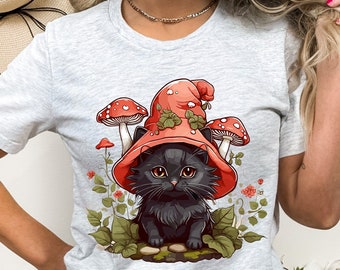 Cat Mushroom Shirt, Cat and Mushroom Shirts, Cat Lover Gift, Mushroom Hoodie, Cottagecore Shirt, Cat Owner Gift, Gift For Mushroom Lover