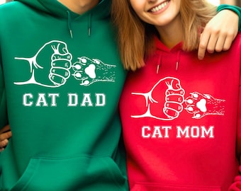 Cat Mom Cat Dad Matching Hoodies, Couple Cat Shirts, Funny Pet Lover Sweatshirts, Cat Family Outfit, Gift For Cat Parents, Cat Mom Tee