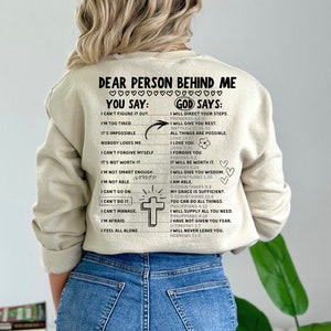 Dear Person Behind Me Shirt, God Says Hoodie, Cute Christian Self Love Sweat, Doodle Bible Affirmations, Jesus Doodle, You Say God Says image 6
