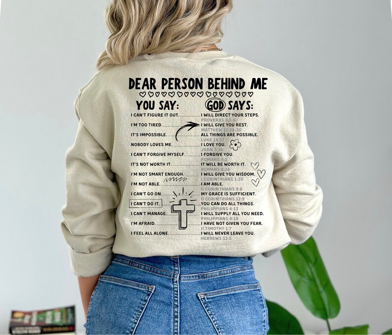 Dear Person Behind Me Shirt, God Says Hoodie, Cute Christian Self Love Sweat, Doodle Bible Affirmations, Jesus Doodle, You Say God Says image 6