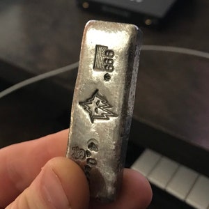 Lingotto d'argento puro .999 da 4 once (circa 113 g) colato a mano - Fermacarte rustico di qualità da investimento