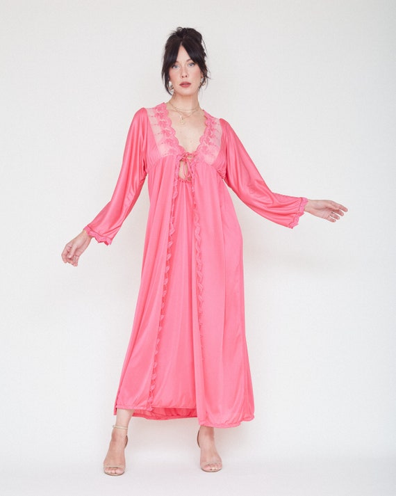 Vintage 80s Pink Nightgown & Robe Set / Sexy Keyh… - image 4