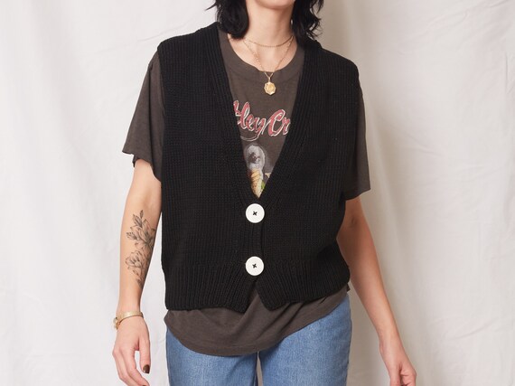 Vintage 60s 70s Black Sweater Vest / Oversized Kni
