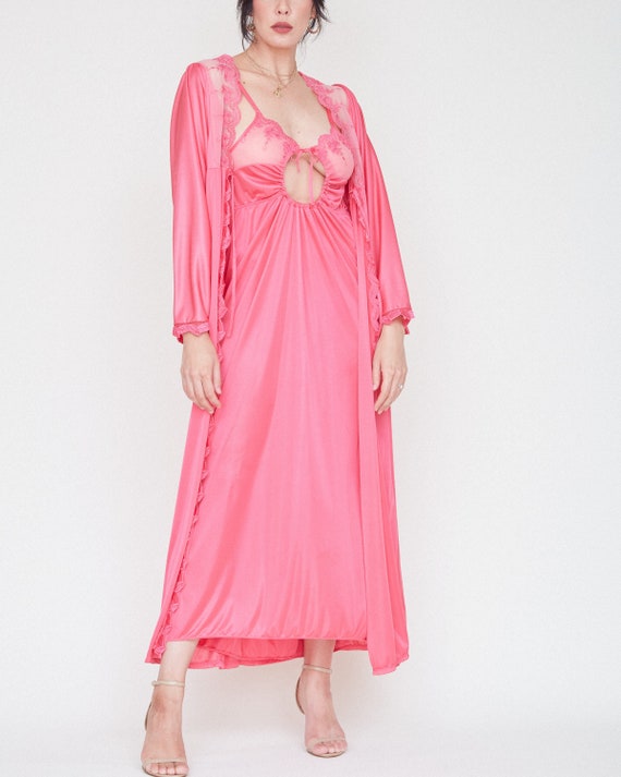 Vintage 80s Pink Nightgown & Robe Set / Sexy Keyh… - image 7