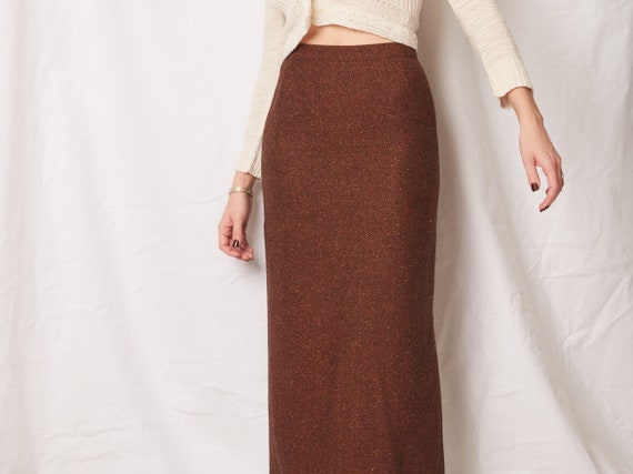 Vintage 80s Wool Blend Midi Pencil Skirt / Rust Br